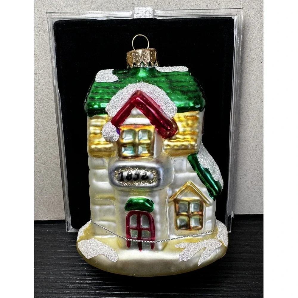 Vintage Target Hand Crafted Glass Ornament House w/snow 2002
